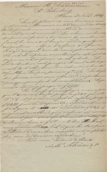 Letter sent by Schröder, Anth. & Co. to Schliemann, Heinrich, 1849