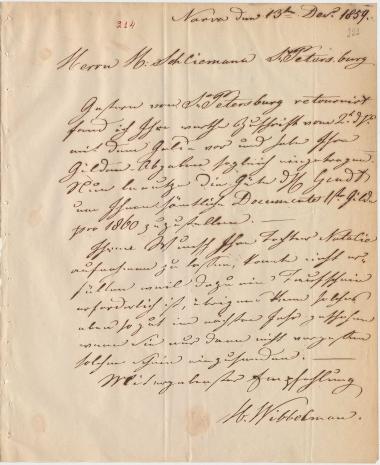 Letter sent by Wibbelmann, Hermann to Schliemann, Heinrich, 1859