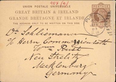 Letter sent by Smith, Philip to Schliemann, Heinrich, 1883