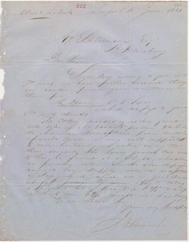 Letter sent by Schröder, Henry J. & Co. to Schliemann, Heinrich, 1861