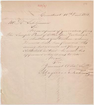 Letter sent by Maynard & Fishwicks to Schliemann, Heinrich, 1860