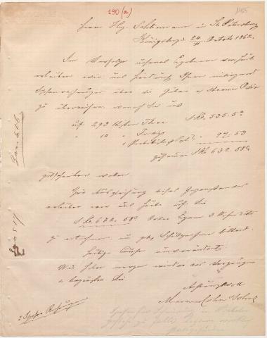 Letter sent by Cohn, Marcus & Son to Schliemann, Heinrich, 1862