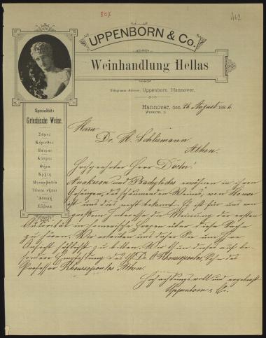 Letter sent by Uppenborn & Co. to Schliemann, Heinrich, 1886