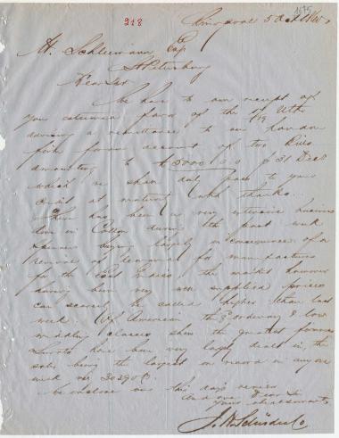 Letter sent by Schröder, Henry J. & Co. to Schliemann, Heinrich, 1860