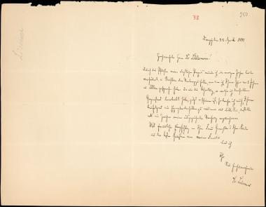Letter sent by Lissauer, ? to Schliemann, Heinrich, 1885
