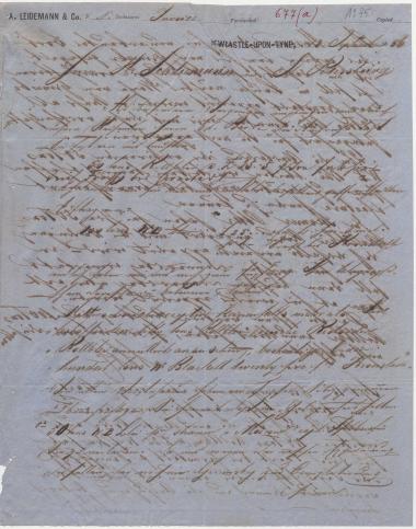 Letter sent by Leidemann, A. & Co. to Schliemann, Heinrich, 1856