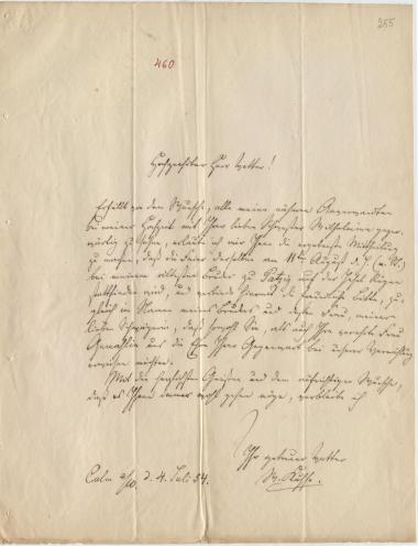 Letter sent by Kühse, Wilhelm to Schliemann, Heinrich, 1854