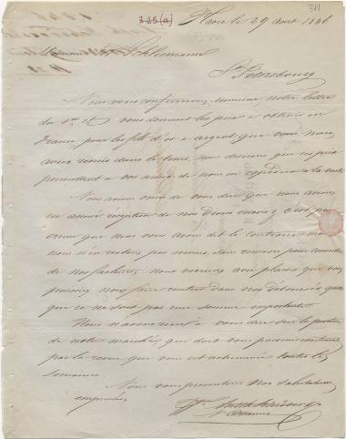 Letter sent by Schröder, Anth. & Co. to Schliemann, Heinrich, 1846