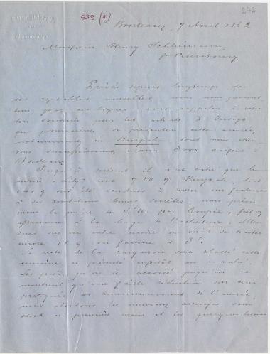 Letter sent by Schickler & Co. to Schliemann, Heinrich, 1862