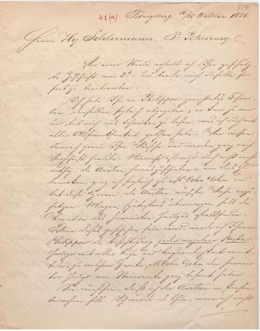 Letter sent by Adelson, Jacob to Schliemann, Heinrich, 1855