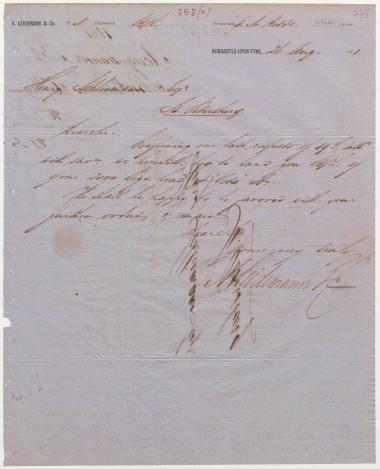 Letter sent by Leidemann, A. & Co. to Schliemann, Heinrich, 1861