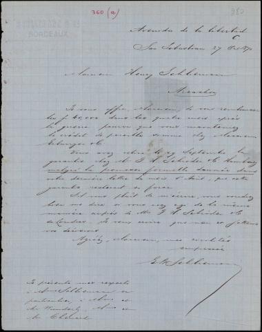 Letter sent by Schliemann, Ernst Wilhelm to Schliemann, Heinrich, 1870