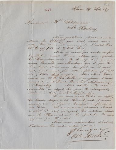 Letter sent by Langer, H. to Schliemann, Heinrich, 1855