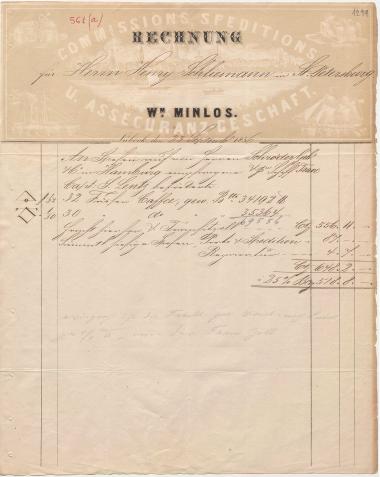 Letter sent by Minlos, Wilhelm to Schliemann, Heinrich, 1856