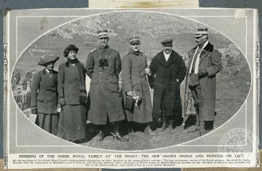 Members of the Greek royal family at the front - the new crown prince nad princess on left.