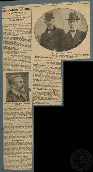 Abdication of King Constantine.