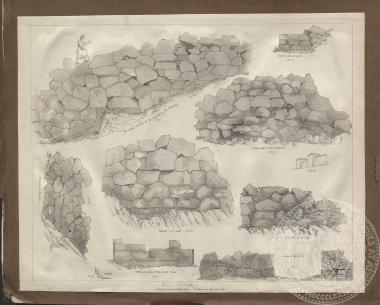 Χαρακτικό καταλοίπων αρχαίων τειχών στην ακρόπολη Αλαλκομενών της Ιθάκης, 01/12/1807