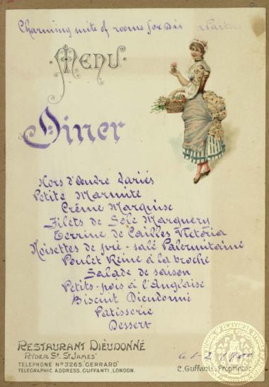 Το μενού του δείπνου της 1ης Φεβρουαρίου στο εστιατόριο Dieudonne στο Λονδίνο.