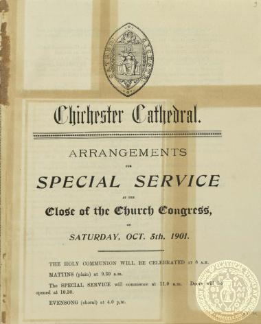 Το πρόγραμμα και οδηγίες για την τελετή λήξης του 41ου Εκκλησιαστικού Συνεδρίου της Εκκλησίας της Αγγλίας, το οποίο έλαβε χώρα στο Brighton, 1 έως 4 Οκτωβρίου 1901.