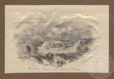 Χαρακτικό άποψης του ποταμού Πηνειού και των βουνών της Πίνδου, 1839