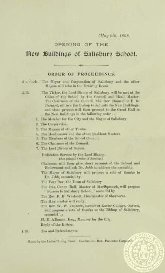 Πρόγραμμα των εγκαινίων των νέων κτιρίων του Salisbury School.