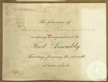 Πρόσκληση του Ιωάννη Γενναδίου σε συνάντηση γυναικών στις 11 Ιανουαρίου 1894.