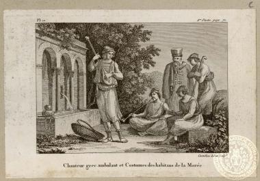 Chanteur grec ambulant et Costumes des habitants de la Morée