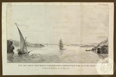 Vues des deux nouvelles fortresses construites par le B. de Tott à l' entreé du Bosphore vers la Mer Noir.