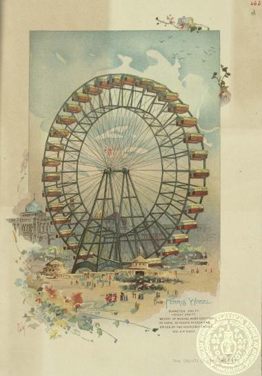 Η μεγάλη ρόδα (λούνα πάρκ) της διεθνής έκθεσης στο Σικάγο το 1893, βάρους 1200 τόνων, με διάμετρο 250 (ft) και ύψος 264 (ft).