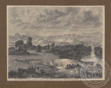 Χαρακτικό άποψης του Πηνειού και της οροσειράς της Πίνδου, 1839