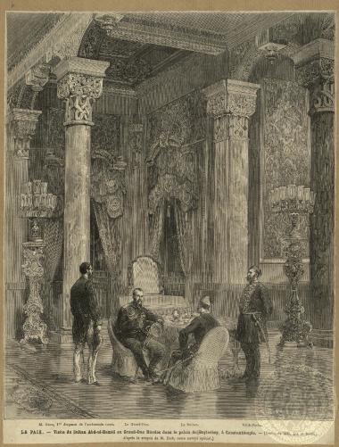 La paix. - Visite du Sultan Abd-ul-Hamid au Grand-Duc Nicolas dans le palais de Beylerbey, à Constantinople.