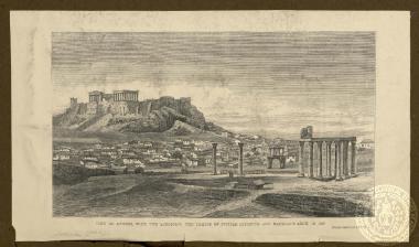 View of Athens, with the Acropolis, the Temple of Jupiter Olympius, and Hadrian's arch, in 1855.