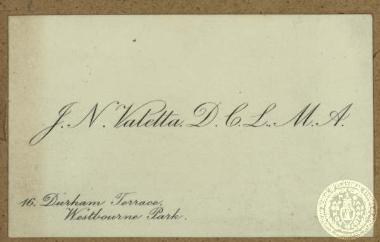 Carte de visite του δασκάλου Ι. Ν. Βαλέττα.