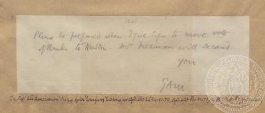 Σημείωμα πιθανότατα του George A. Macmillan προς τον Ι. Γεννάδιο, σχετικά με τη συνάντηση της 