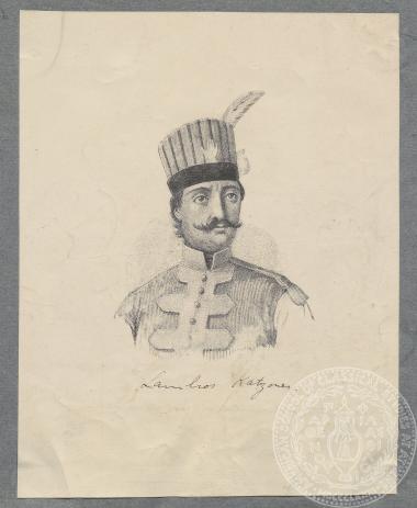 Απόκομμα με λιθογραφία προσωπογραφίας του Λάμπρου Κατσώνη