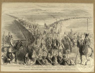 Passage du pont jété sur le Danube, de Braїla à Chécet, en présence du Czar, le 23 juin.