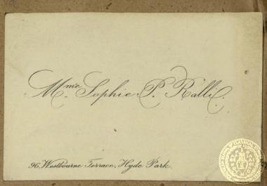 Carte de visite της κας. Σοφίας Π. Ράλλη.
