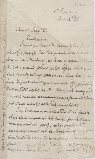 Χειρόγραφή επιστολή του Ιωάννη Γεννάδιου προς τον εκδοτικό οίκο 