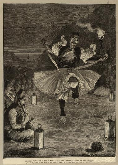 Albanian War-dance in the camp near Dulcigno, during the feast of the Ramazan.