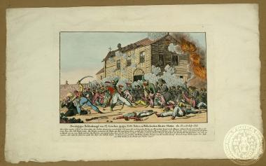 Zweitärgiger Heldenkampf von 97. Griechen gegen 1500. Türken im Wallachischen Kloster Slatina den 25. u 26. Iuly 1821.