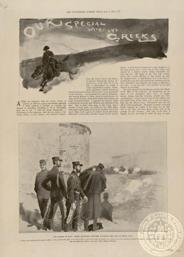 Our special with the Greeks The battle of Mati: Greek artillery officers watching the fire of their guns. A Greek rifle - pit at the battle of Velestino. The battle of Velestino: The last stand of the Greeks in the fight of Iverley. The camrade's kiss: A