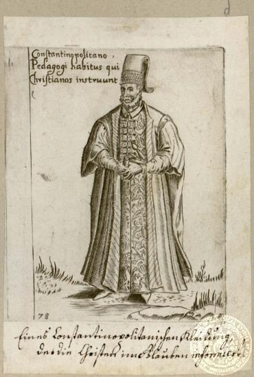 Constantinopolitano Pedagogi habitus qui Christianos instruunt.