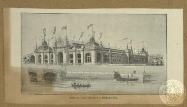 Άποψη του κτιρίου που στέγαζε το τμήμα των ορυχείων της Διεθνούς Έκθεσης του Σικάγο το 1893.