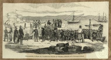 Débarquement, à Gallipoli, du 3e bataillon des chasseurs de Vincennes, embarqués sur le 