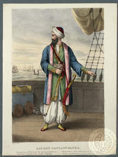 Aly Bey Captain Pacha. The destroyer of Chio, one of the most populated and cultivated islands, in the Greek Archipelago. Grand Amiral Turc, destructeur de Scio, une des isles les plus peupleés et les mieux cultivés del 'Archipel.