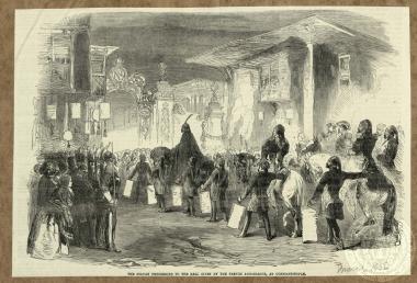 The Sultan proceeding to the ball given by the French Ambassador, at Constantinople.