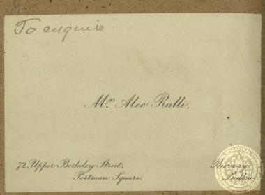 Carte de visite του Αλεξάνδρου Ράλλη.