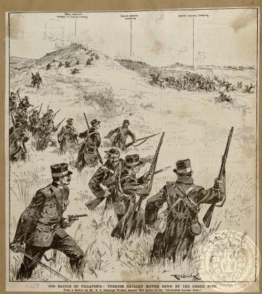 The battle of Villavista: Turkish cavalry mowed down by the Greek fire.