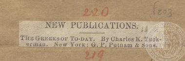 Βιβλιοκριτική για τη νέα έκδοση του πρεσβευτή Charles K. Tuckerman: 