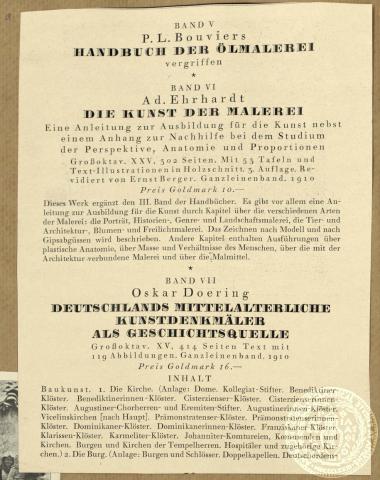 Σελίδα βιβλίου με τα περιεχόμενα σειράς τόμων σχετικών με την ιστορία τέχνης.